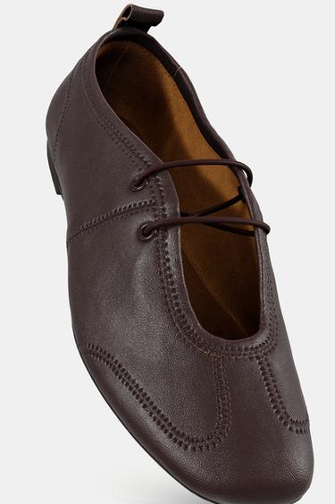 BALLERINES EN CUIR À LACETS - Marron de Zara - Image 5