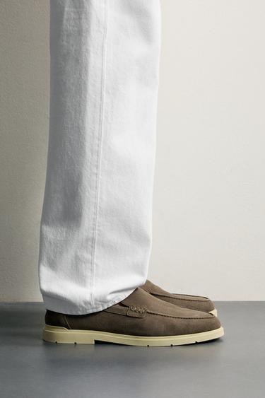 CASUAL LEATHER LOAFERS - Taupe Grey by Zara - Image 0