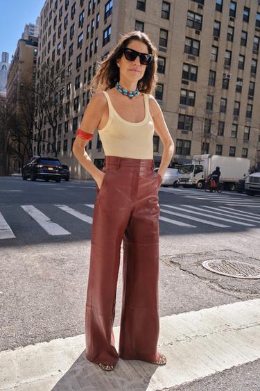 ZW COLLECTION LIMITED EDITION LEATHER WIDE-LEG TROUSERS - Terracotta by Zara