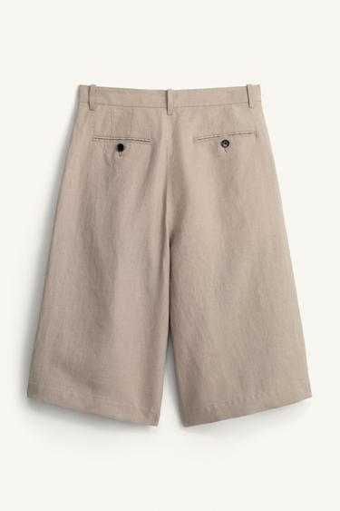 SHORT CROISÉ WIDE FIT 100% LIN - Beige de Zara - Image 6
