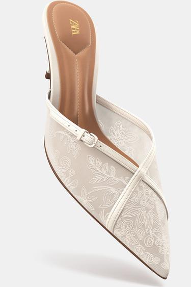 SANDALES À TALONS EN MESH BRODÉ - Blanc de Zara - Image 4