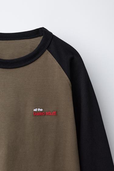 T-SHIRT MANCHES RAGLAN INSCRIPTION BRODÉE - Marron clair de Zara - Image 2