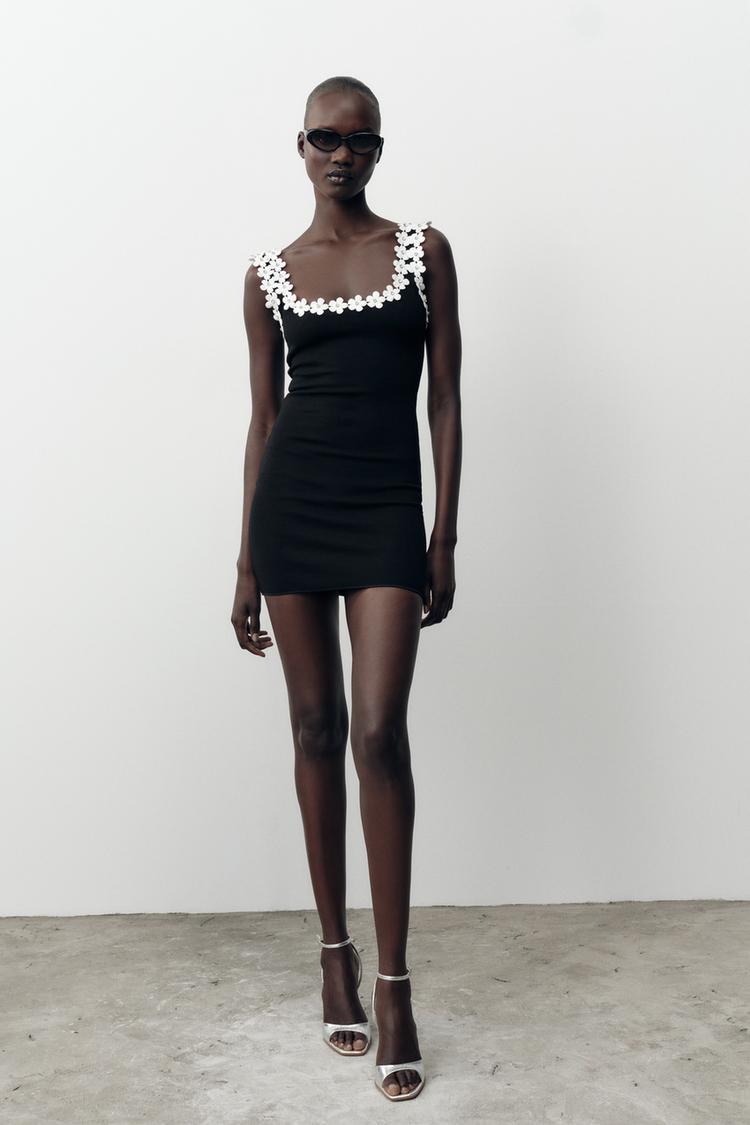 ROBE STRETCH FOURNITURES FLEURS Noir ZARA France