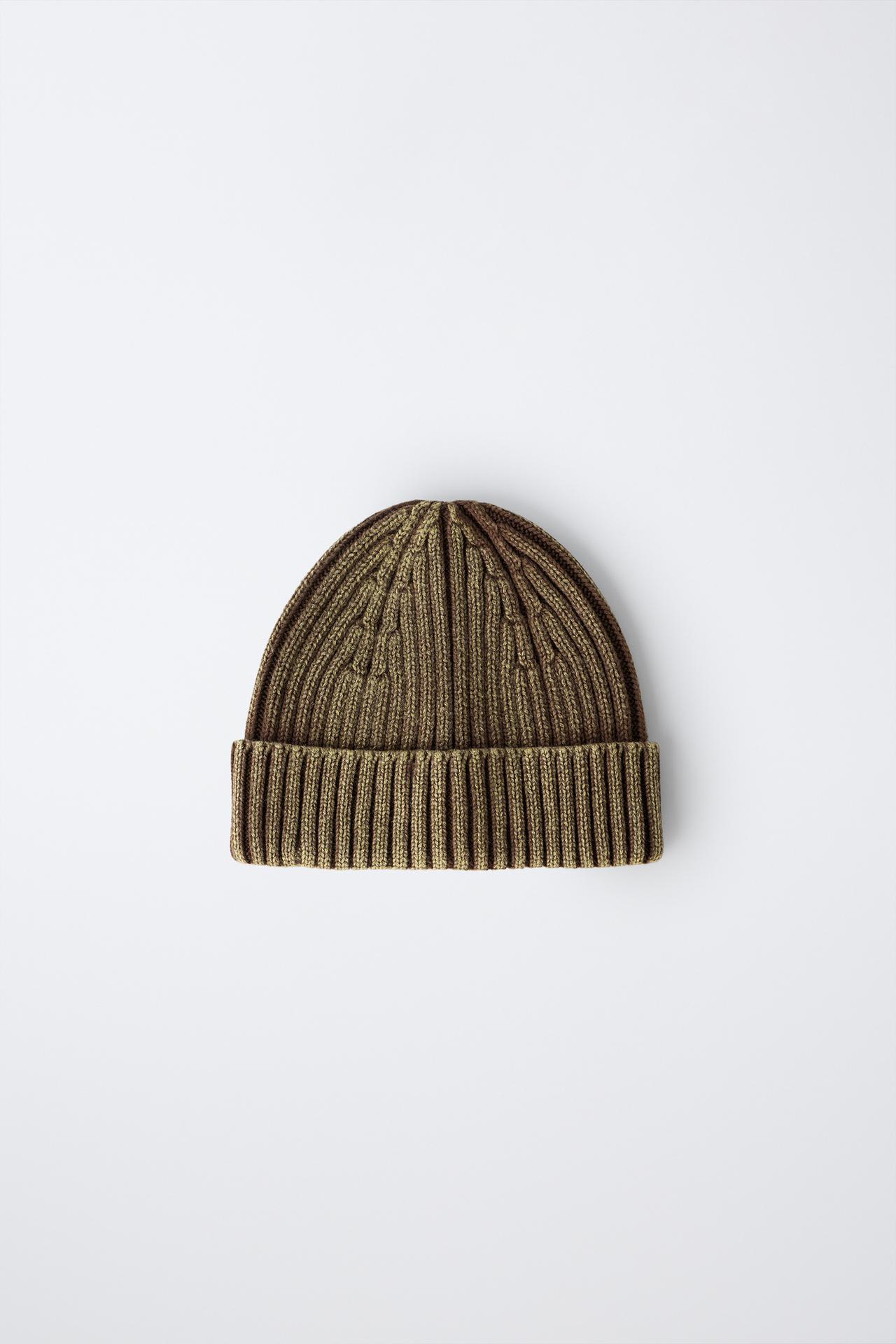 WASHED-EFFECT KNIT BEANIE — Brown