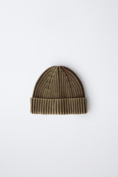 WASHED-EFFECT KNIT BEANIE — Brown 1