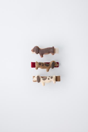 LOT DE TROIS PINCES PASSANTS CHIENS FLOCK - Marron de Zara