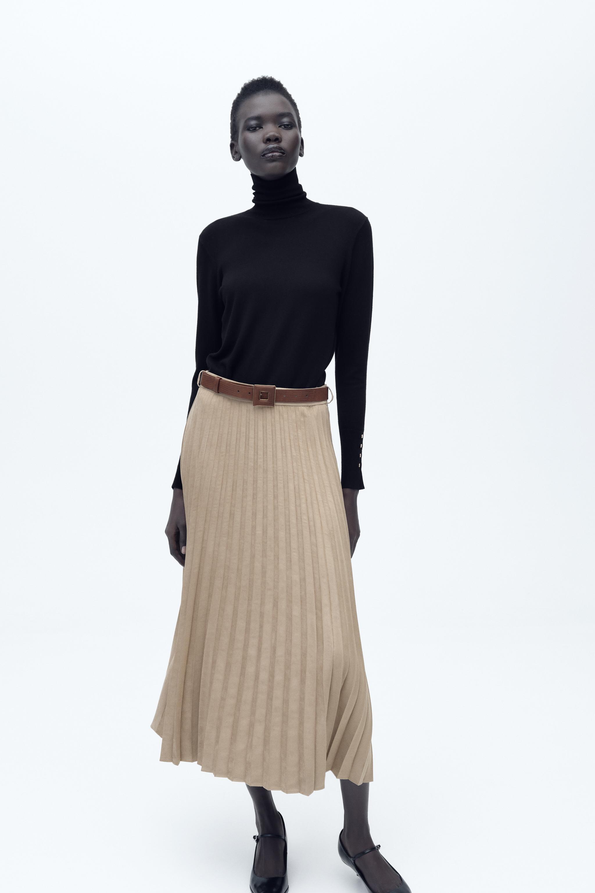 BELTED FAUX SUEDE MIDI SKIRT Sand ZARA United States