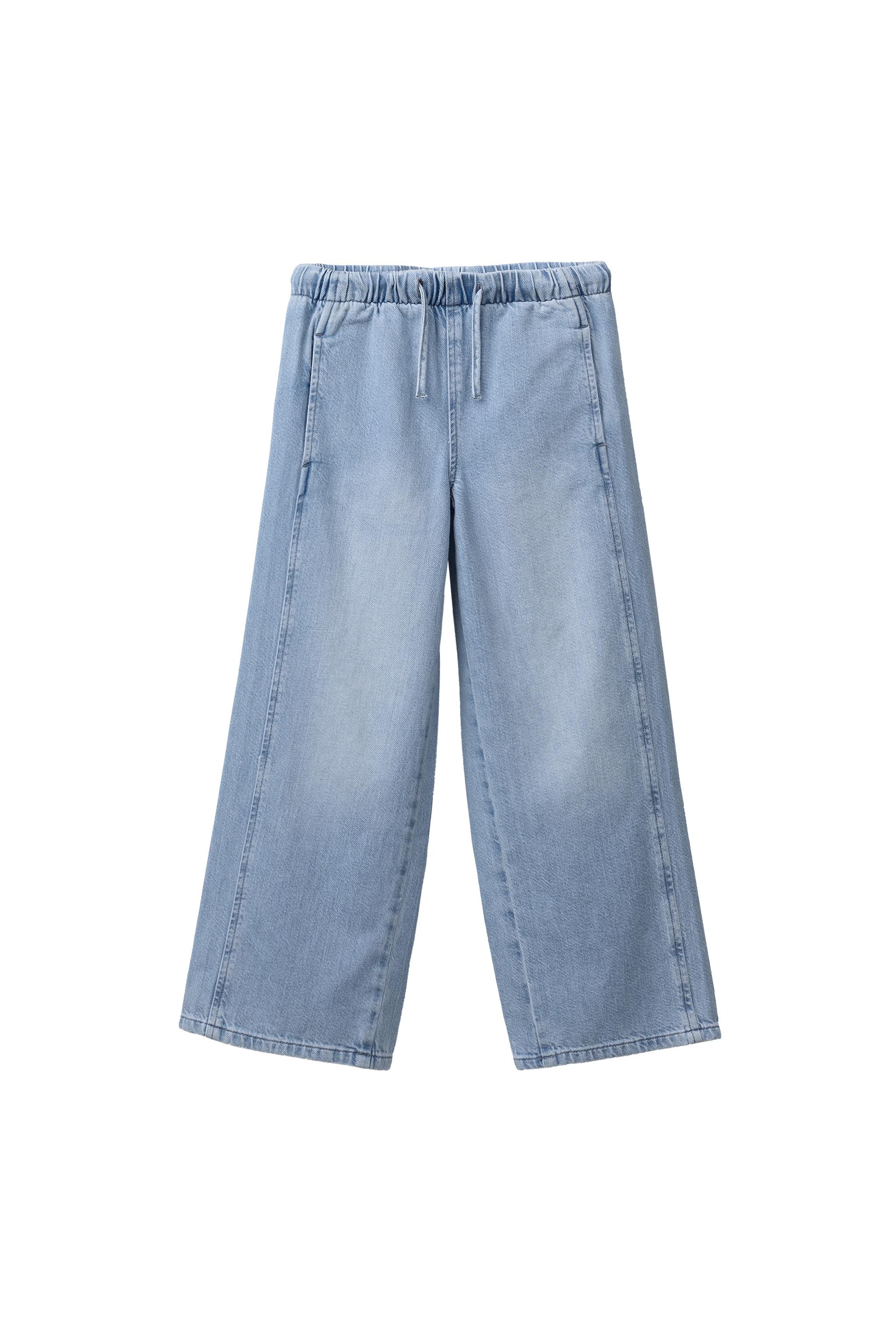 WIDE LEG JEANS WITH DRAWSTRINGS — Light blue