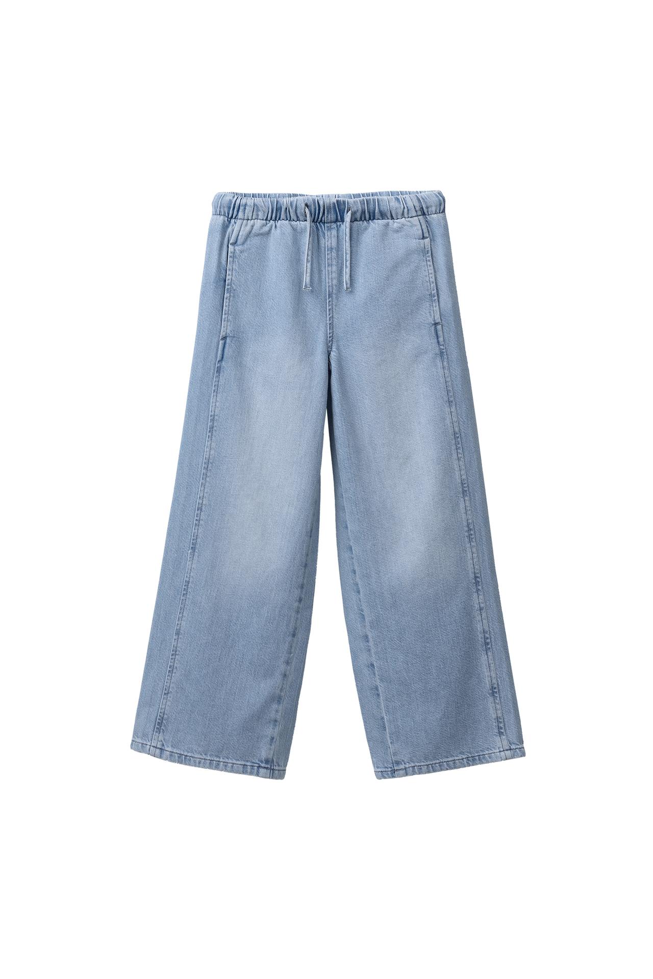 WIDE LEG JEANS WITH DRAWSTRINGS — Light blue