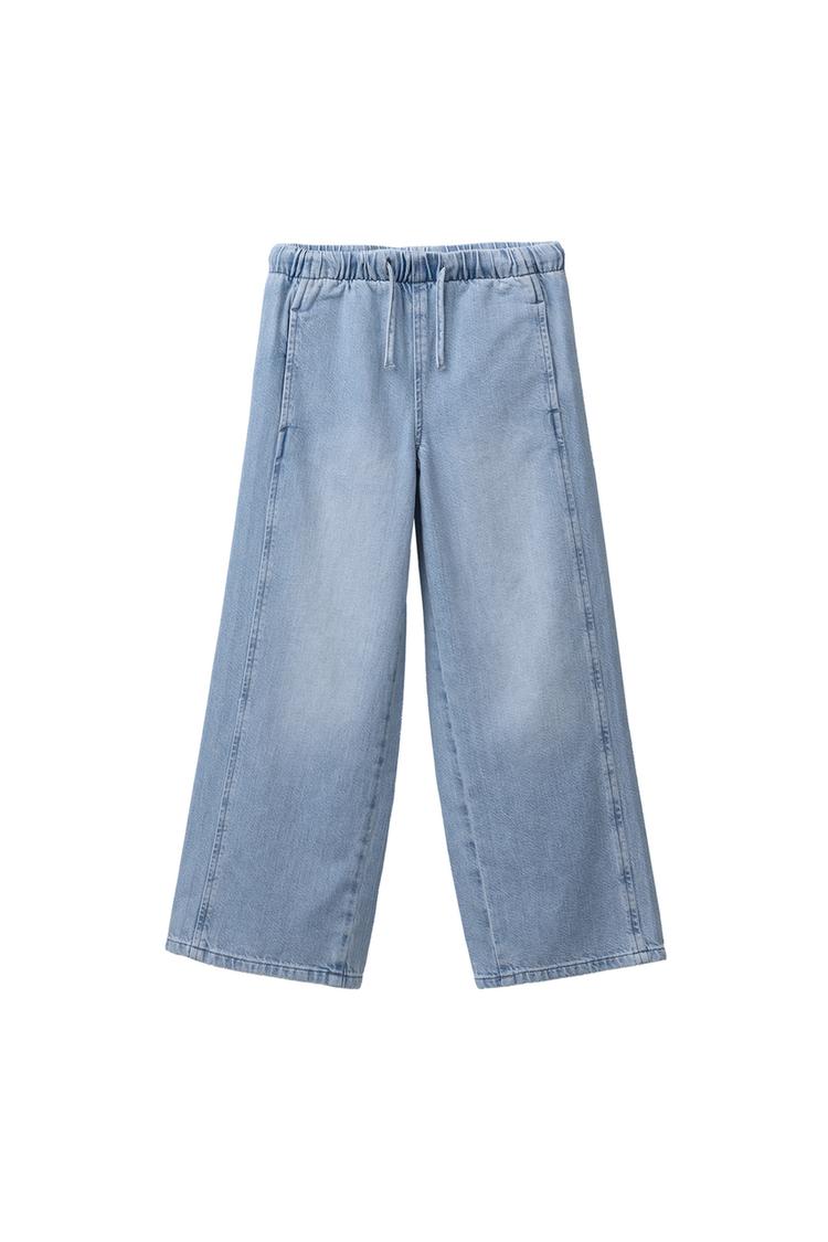 WIDE LEG JEANS WITH DRAWSTRINGS — Light blue