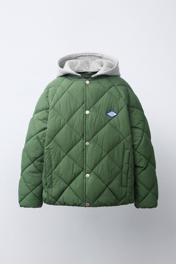 EMBROIDERED PUFFER JACKET WITH REMOVABLE HOOD - Ecru / Green de Zara - Imagen 0