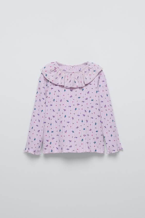 ТОП В РУБЧИК С ЦВЕТОЧНЫМ ПРИНТОМ — ЦВЕТ МАЛЬВЫ от Zara — изображение 0