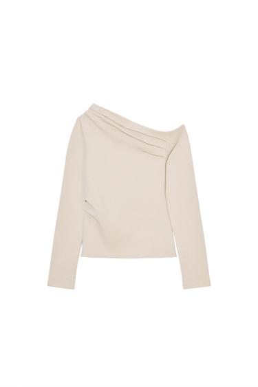 TOP ASYMÉTRIQUE PIQUÉ - Écru de Zara