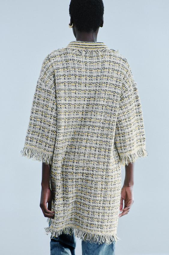 ROBE EN MAILLE STRUCTURÉE EFFRANGÉE - Jaune de Zara - Image 2
