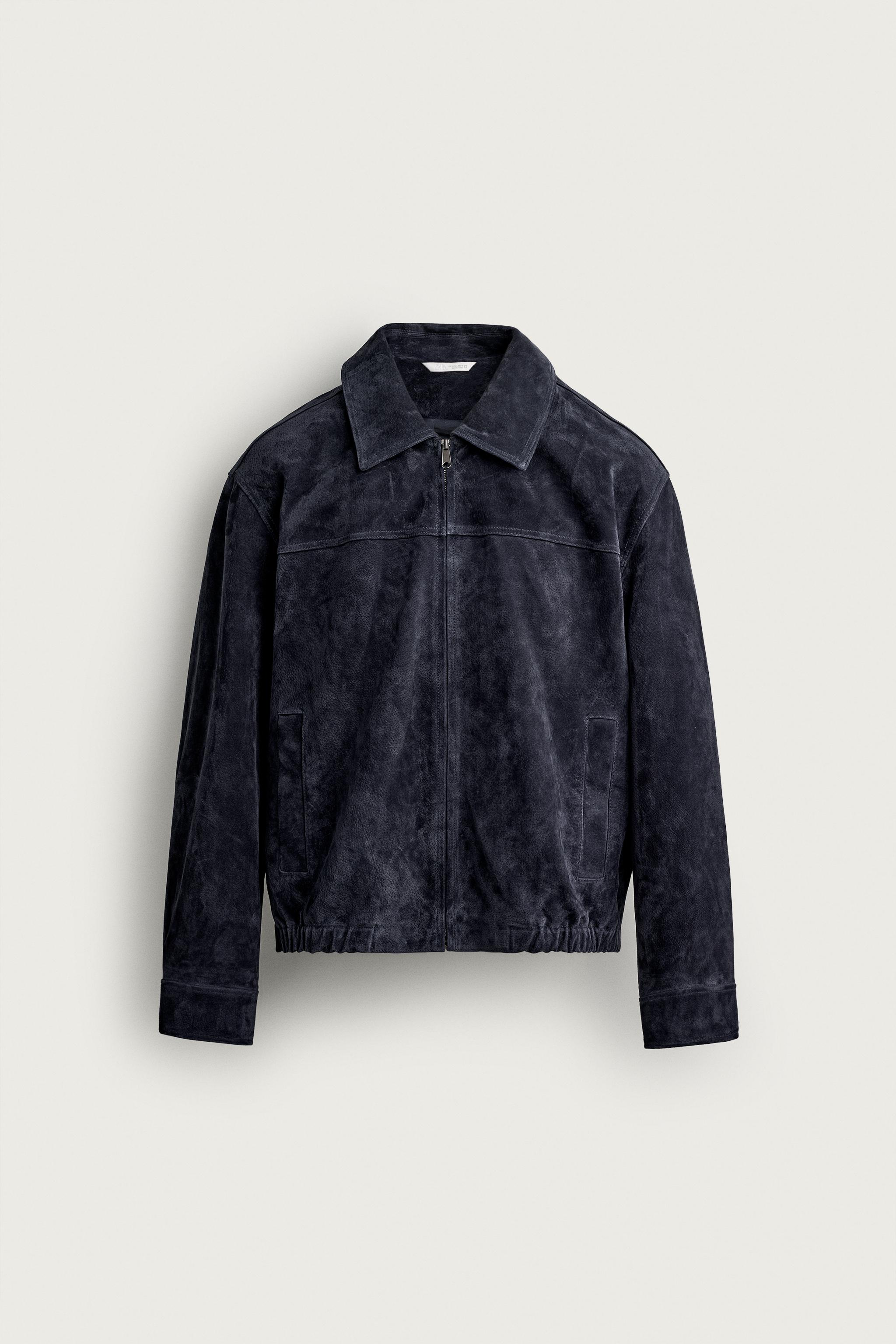 REGULAR FIT SUEDE JACKET — Navy blue
