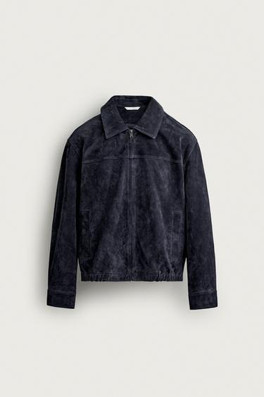 REGULAR FIT SUEDE LEATHER JACKET - Navy blue by Zara