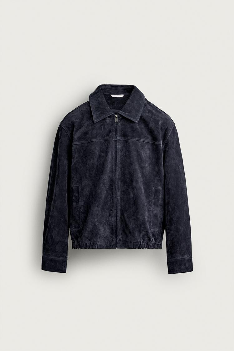 Chaqueta de piel de ante de corte regular 7