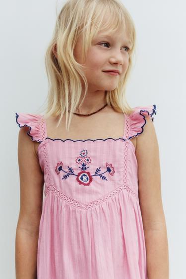 Zara EMBROIDERED DRESS - Strawberry