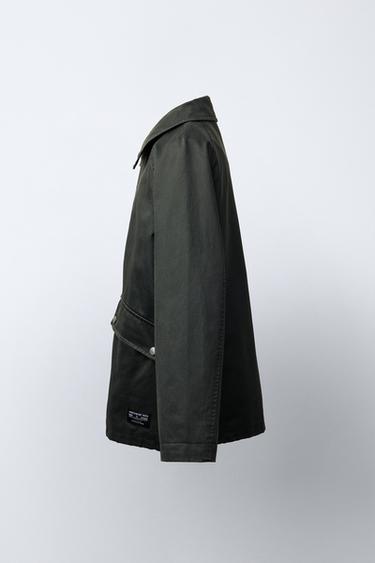 Zara WAXED JACKET WITH LABEL - Khaki