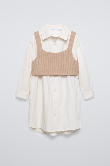 VESTIDO CAMISERO TOP PUNTO - Beige de Zara - Imagen 0