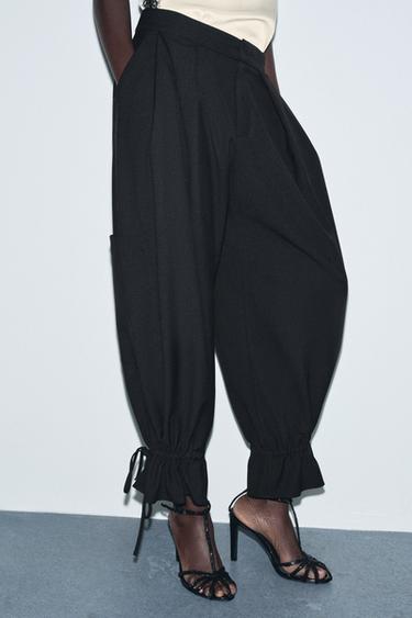 Zara ZW COLLECTION CARGO PANTS WITH BOWS - Black