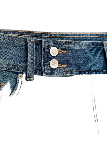 Zara TRF PLEATED DENIM SKIRT - Light blue