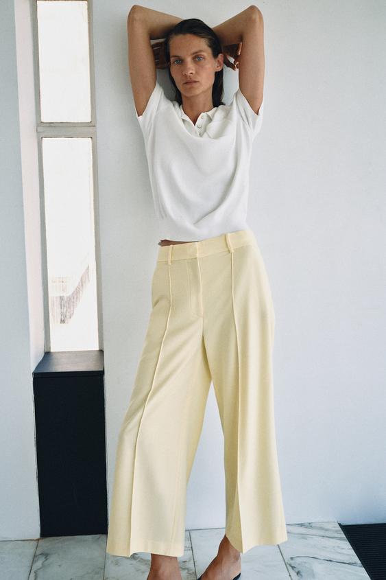 PANTALÓN CROPPED ZW COLLECTION - Amarillo pastel de Zara - Imagen 0