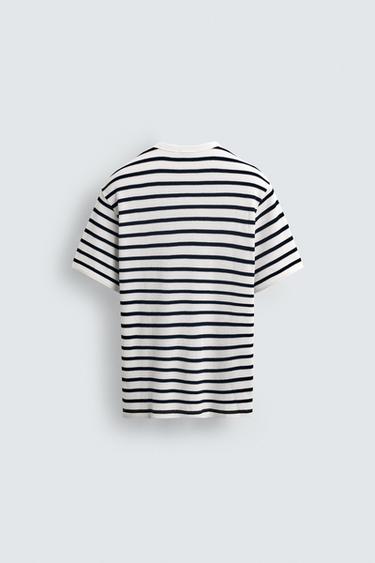 CHECK TEXTURED T-SHIRT - Ecru / Navy by Zara - Image 7