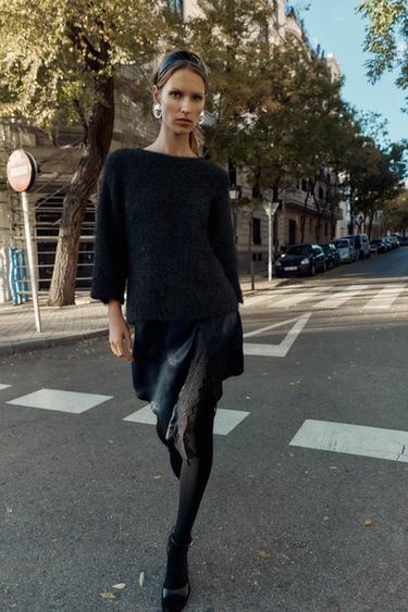 KNIT JUMPER WITH COMBINED LACE - Black by Zara