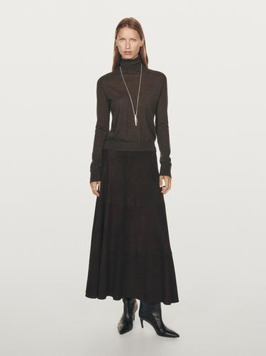 Pull laine en maille à col montant - Chocolat de Zara