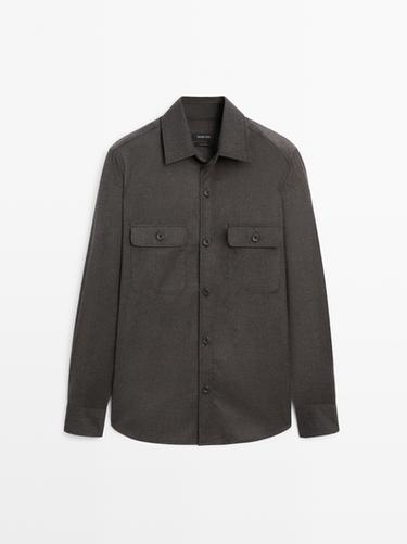 Sobrecamisa regular fit lana doble - Visón de Zara
