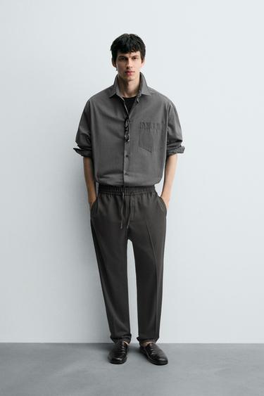 COMFORT FIT JOGGER WAIST TROUSERS - Dark green by Zara