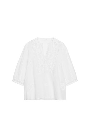 Zara EMBROIDERED LACE SHIRT ZW COLLECTION - White