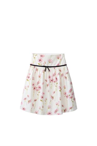 Zara FLORAL PRINT MIDI SKIRT - Pink / White