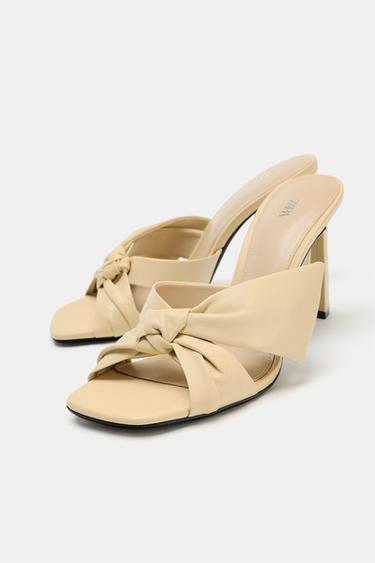 SANDALES À TALONS EN CUIR À NŒUD - Jaune vanille de Zara - Image 2