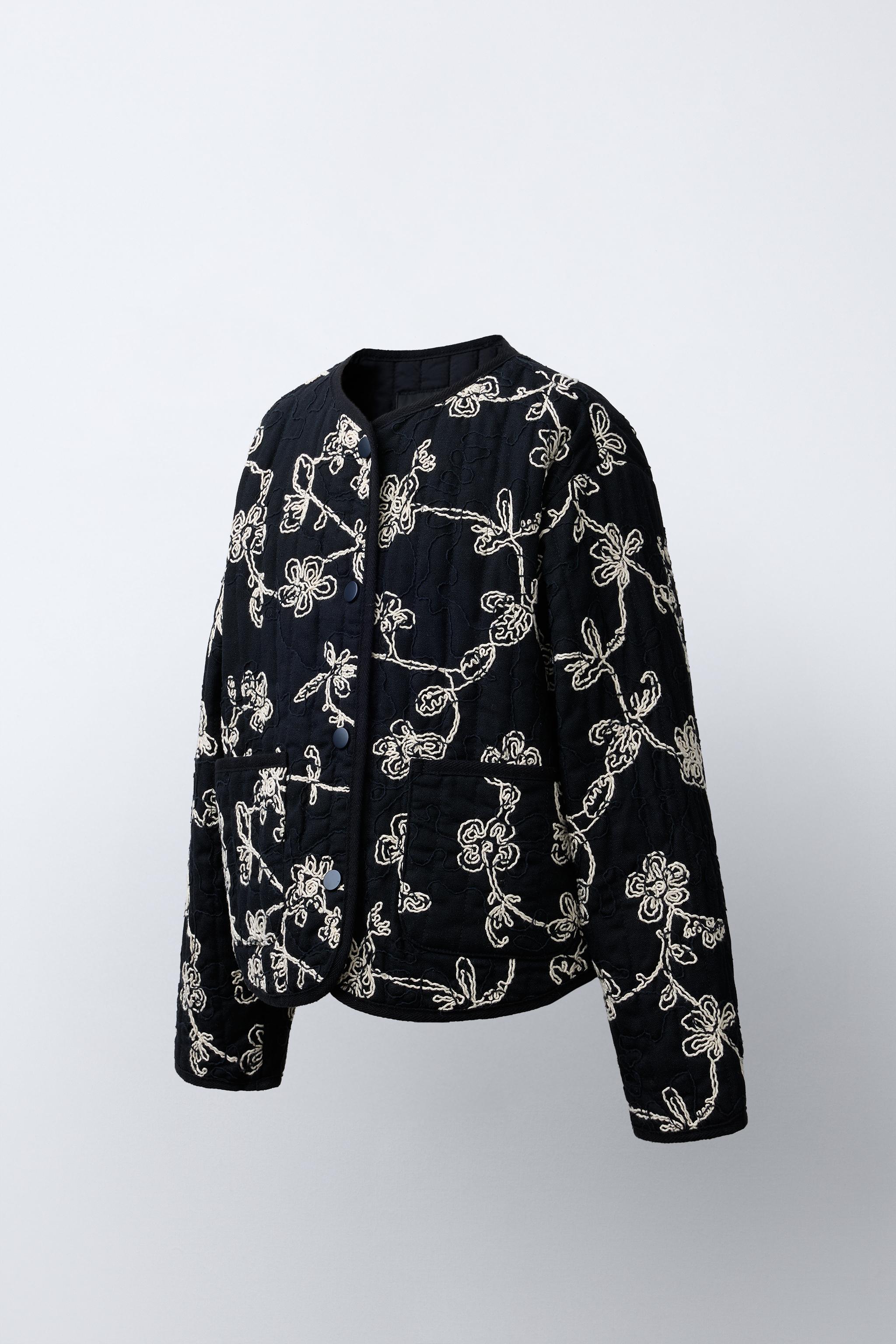 CONTRAST EMBROIDERED QUILTED JACKET