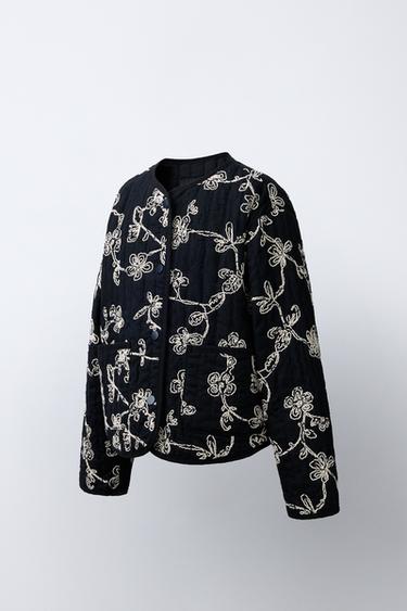 VESTE MATELASSÉE BRODERIES CONTRASTANTES - Noir / Écru de Zara - Image 1