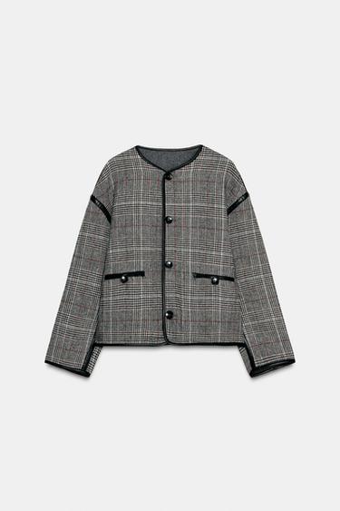 Zara 人造皮滾邊雙面穿夾克 - 灰色