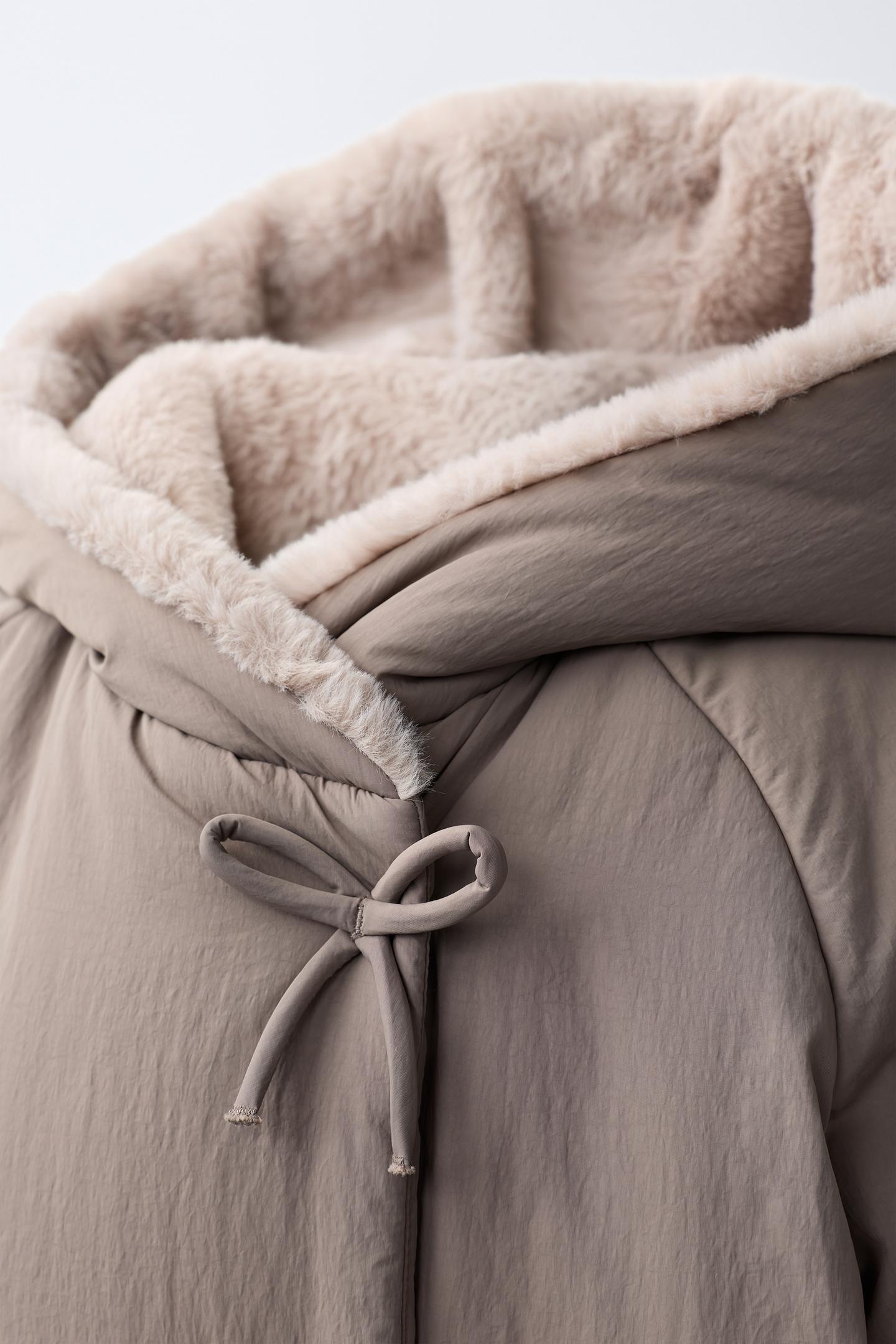 Детское пальто Zara Water-Repellent Faux-Fur, цвет: Коричневый / Серо-коричневый — фото 5