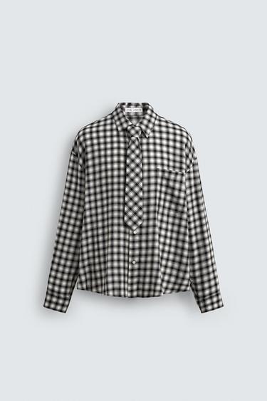 CHEMISE À CARREAUX CRAVATE COMBINÉE - Noir / Blanc de Zara - Image 6