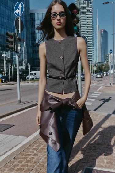 CHALECO XASPEADO CINTO - Gris vigoré de Zara