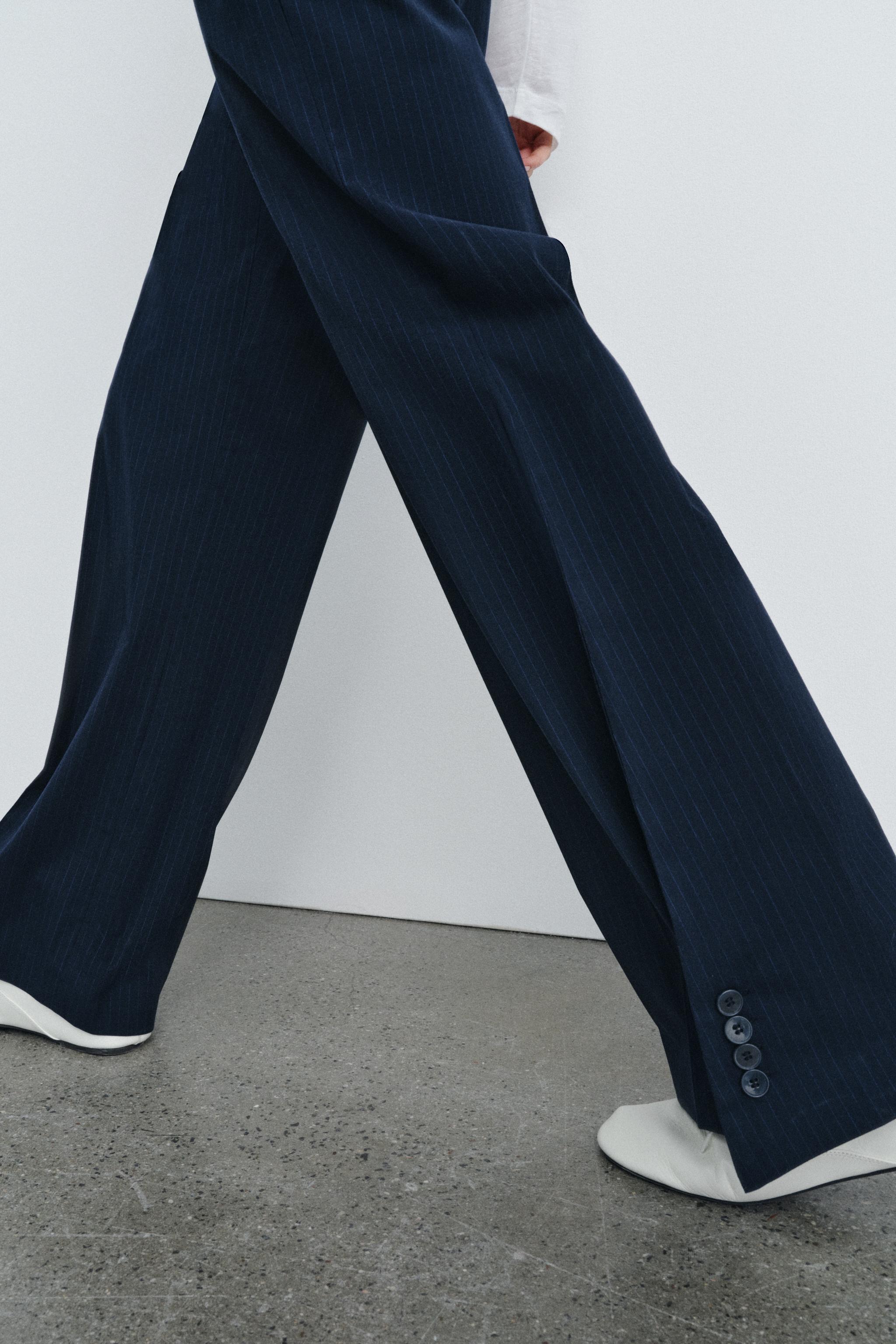 STRIPED PANTS WITH BUTTON HEM ZW COLLECTION