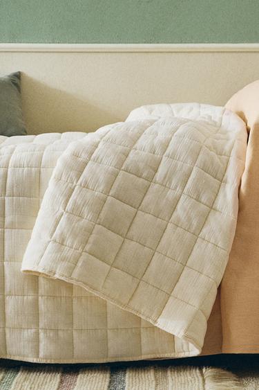 Zara CHILDREN'S SQUARE MUSLIN QUILT - Ecru