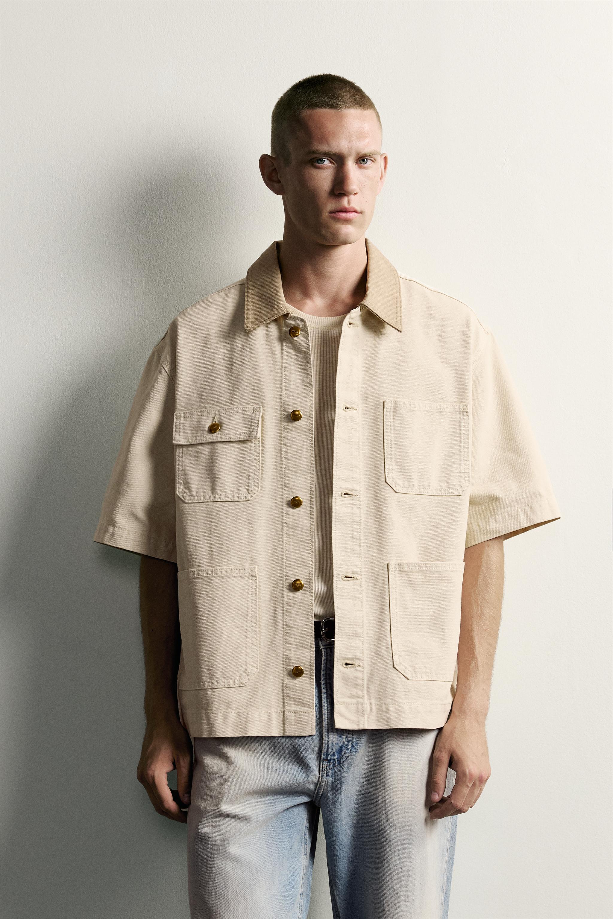 Zara SHORT SLEEVE CONTRAST COLLAR OVERSHIRT — фото 2