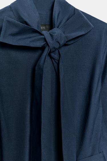 ROBE POPELINE NŒUDS ZW COLLECTION - Bleu marine de Zara - Image 6