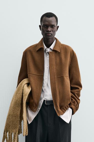 JAQUETA REGULAR FIT COM LÃ - Conhaque da Zara