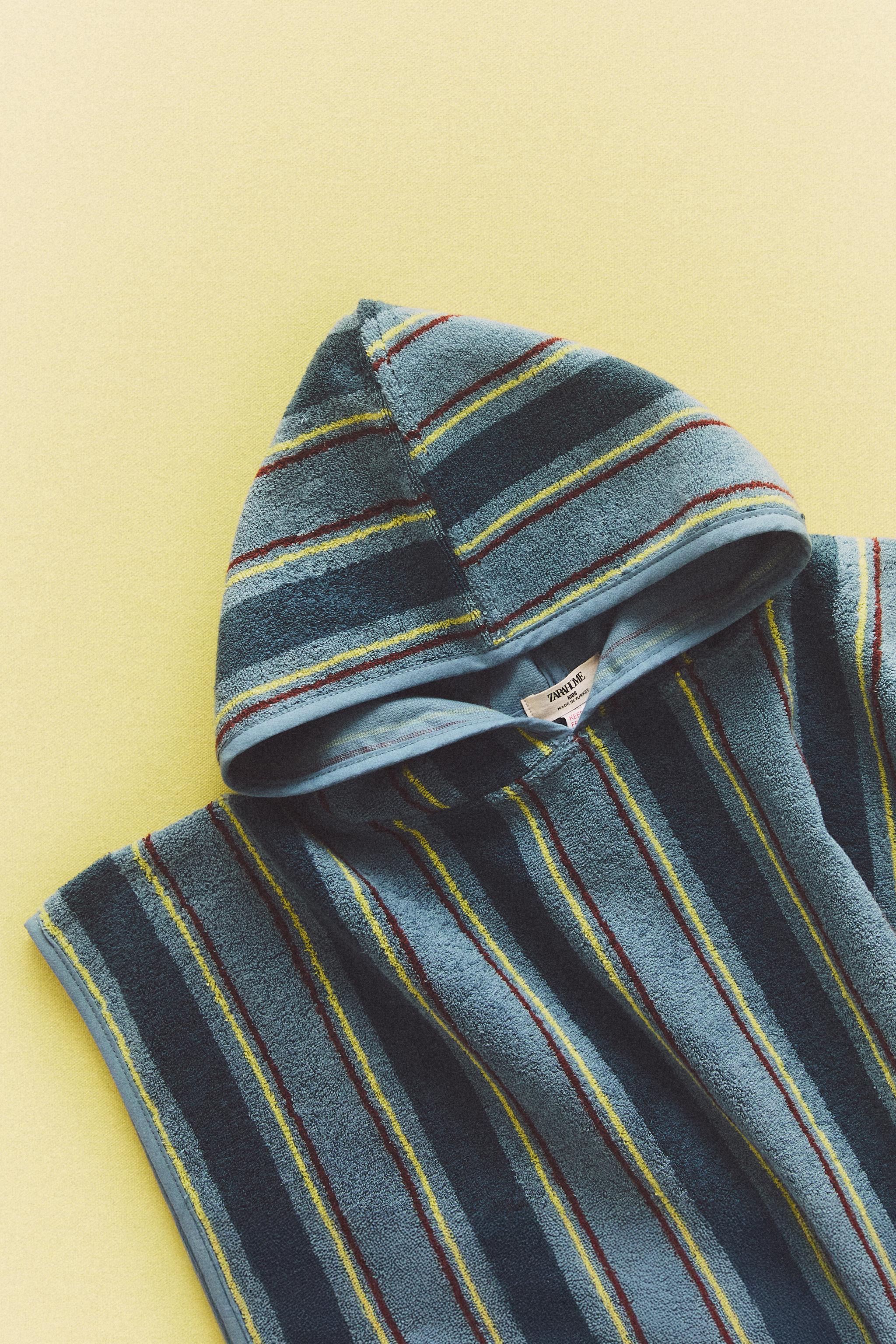KIDS' STRIPED BEACH PONCHO — Blue