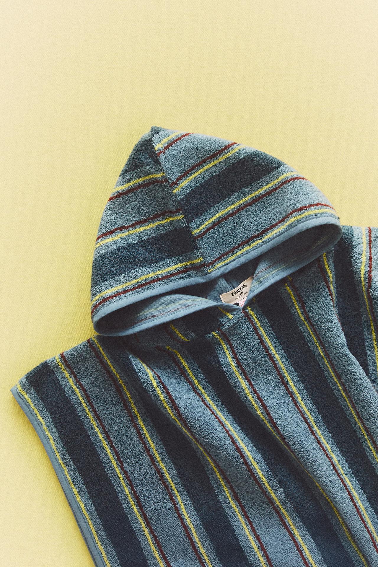 KIDS' STRIPED BEACH PONCHO — Blue