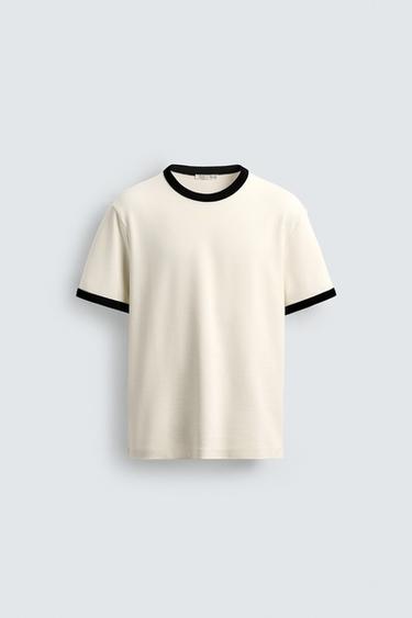 BASIC RIBBED CONTRAST T-SHIRT - Oyster-white by Zara