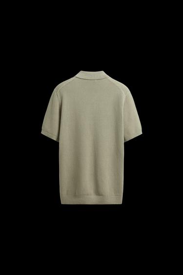 Zara TEXTURED KNIT POLO SHIRT - Washed green